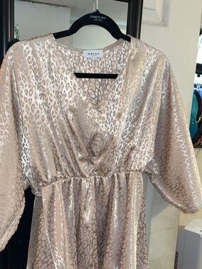 Gilli Metallic Leopard-Print V-Neck shirt in Champagne
